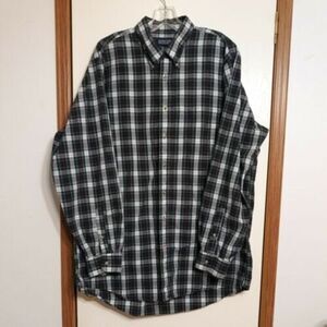 Lands' End Mens Sz 17/36 Tall Shirt Green Plaid Long Sleeve